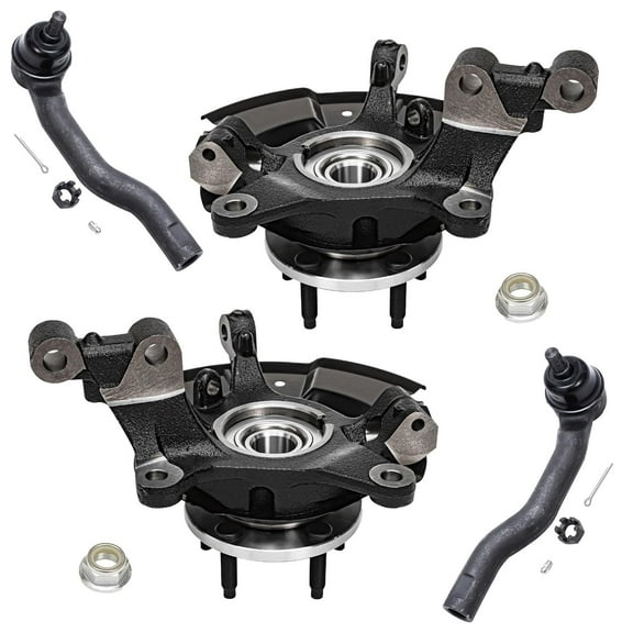 Detroit Axle - Front Steering Knuckles w/ Wheel Hub Bearings Assembly Outer Tie Rod Ends Replacement for 2011-2014 Ford Edge - 4pc Set