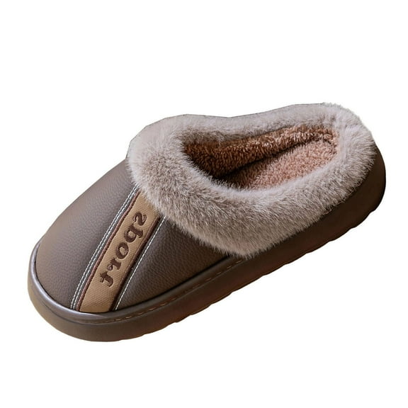 Mens Winter Slippers Faux Faux Fur Lined Water-Resistant Indoor Outdoor Comfort House Shoes for Men, Coffee,Size 44