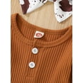 thumbnail image 5 of Jxzom Infant Newborn Baby Girl Western Clothes Ribbed Long Sleeve Romper Flared Pants Headband Set 3pcs Fall Winter Outfits, 5 of 7