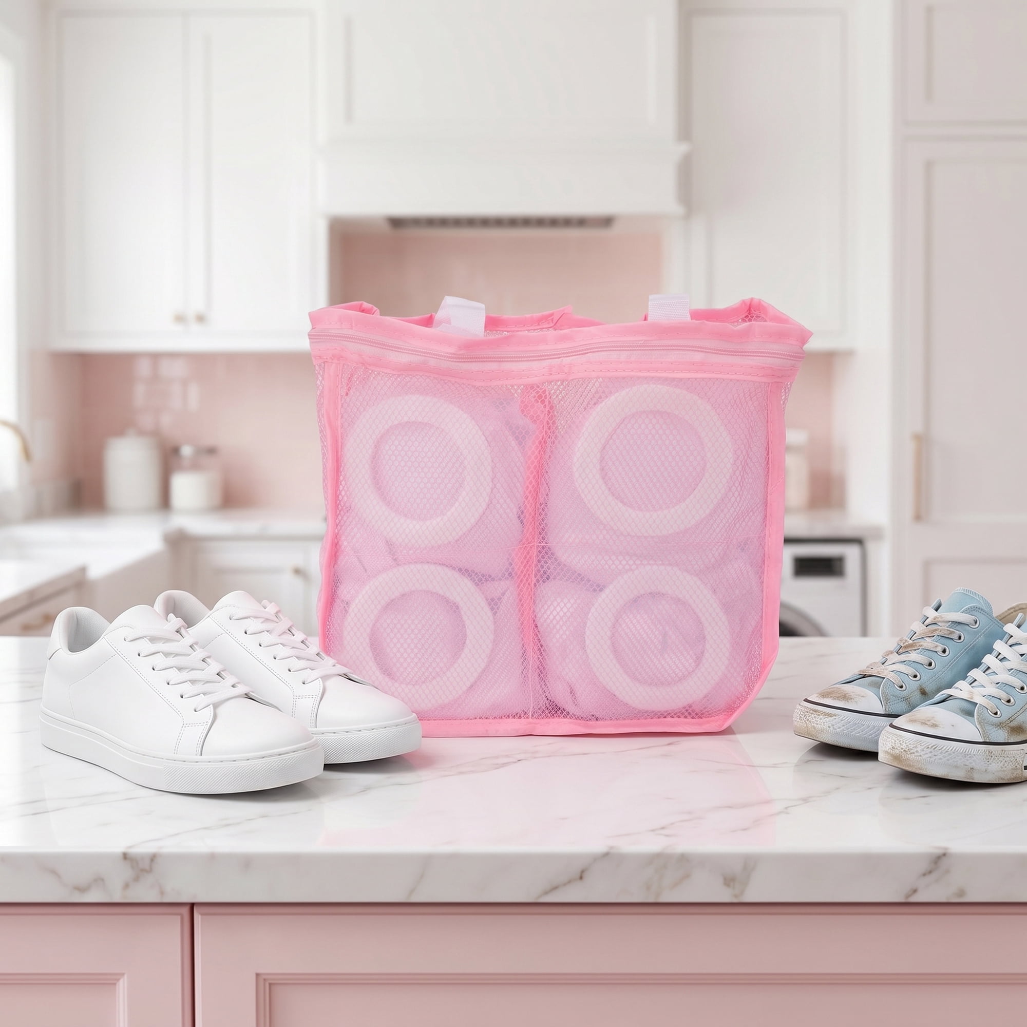 Unique Bargains 1 Pack Polyester Mesh Laundry Shoe Bag for Washing Machine Pink 11"x9.6"