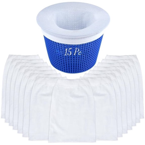 15Pcs Pool Supply Fine Mesh Filter Bags - Leaf Vacuum Pool Cleaners, Locking Cord, Holds Leaves, Debris - Universal Fit