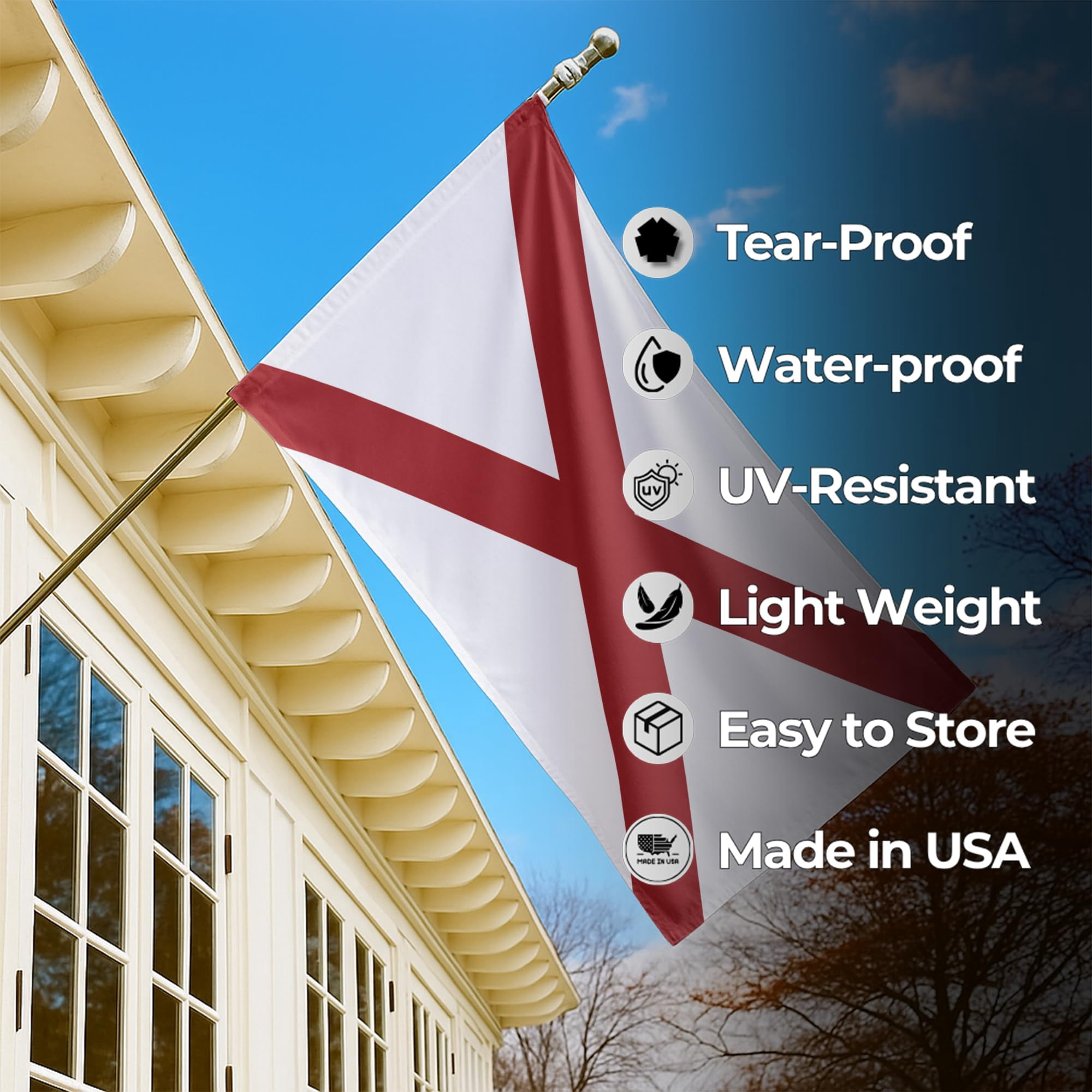 Alabama Outdoor Flag (1x1.5ft) by DreamController - Durable, Fade-Resistant Polyester, Double-Stitched, Brass Grommets - HD Printed USA State Flag - Made in USA