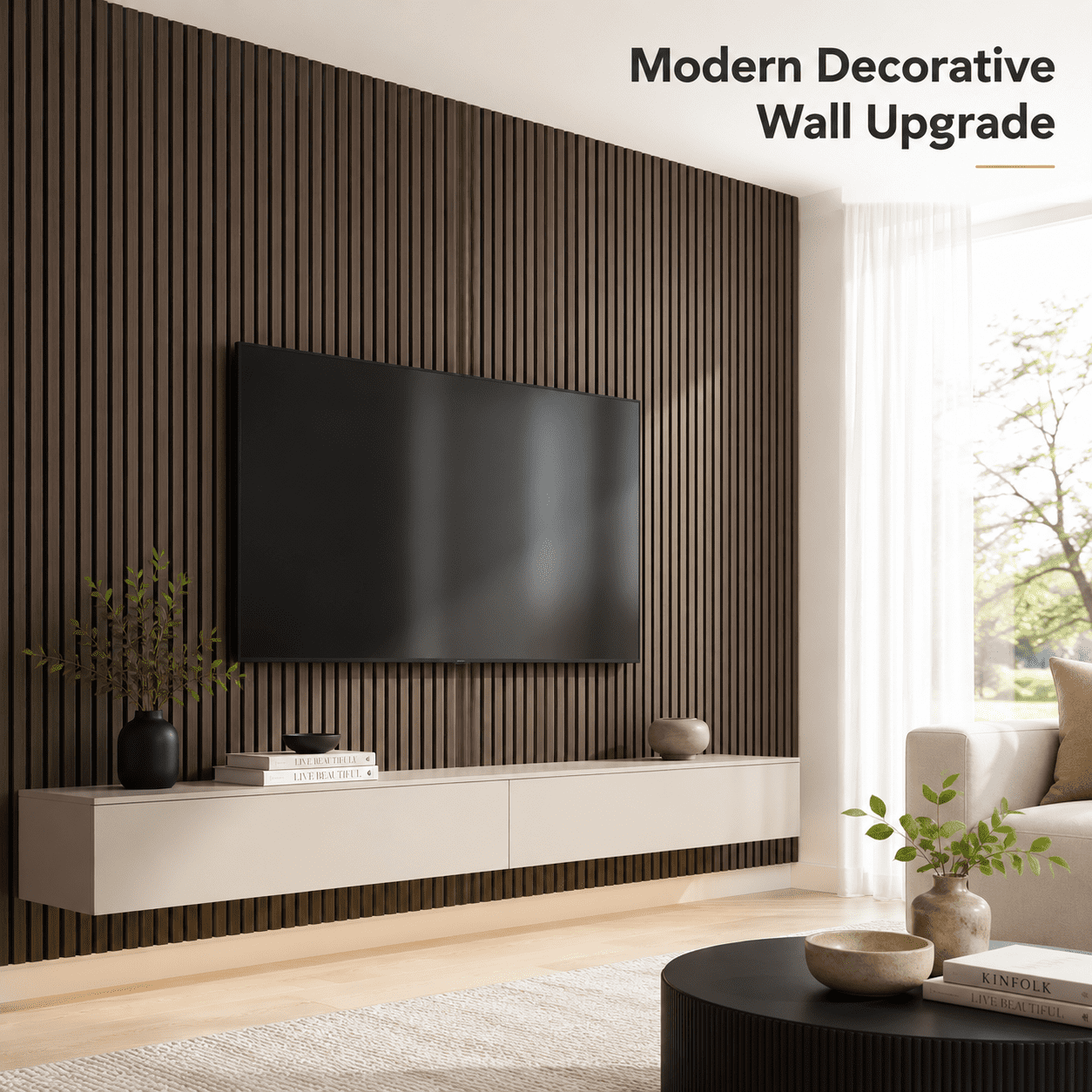 2-Pack Wood Slat Acoustic Wall Panels, 24" x 94.3" MDF Slat Wall Paneling for Modern Interior Wall Decor, Sound Absorbing Accent Panels, 31.4 Sq. Ft,American Walnut