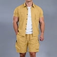 thumbnail image 6 of Bpyeka Men's Big & Tall Casual Two-Piece Matching Set, Button Down Collar Short Sleeve Shirt & Drawstring Cargo Shorts, Multi-Pocket Workwear Outfit, 3XL-5XL, 6 of 8