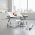 thumbnail image 2 of Deluxe Craft Station with Stool, Adjustable Drafting & Art Desk with Storage Shelves, Pencil Ledge, Wire Drawer, 45° Tilting Top, Steel Frame, Silver / White, 2 of 5