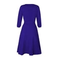thumbnail image 4 of TSADFHJI Jupe Noire Grande Taille Femme Couleur Unie Col Rond Manches Mi-Longues Robe Ligne A Femme TG Bleu, 4 of 6