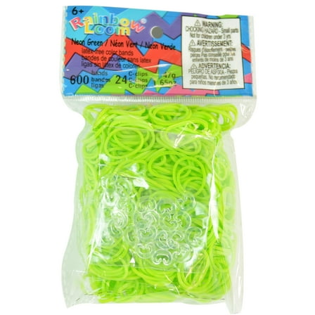 Rainbow Loom Neon Green Rubber Bands with 24 C-Clips (600 Count)
