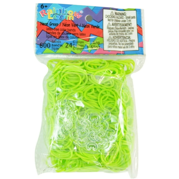 Rainbow Loom Neon Green Rubber Bands with 24 C-Clips (600 Count)