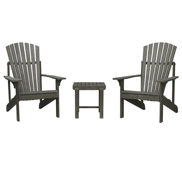 Vifah Renaissance 3 Pièces Patio Adirondack Conversation Mis en Gris