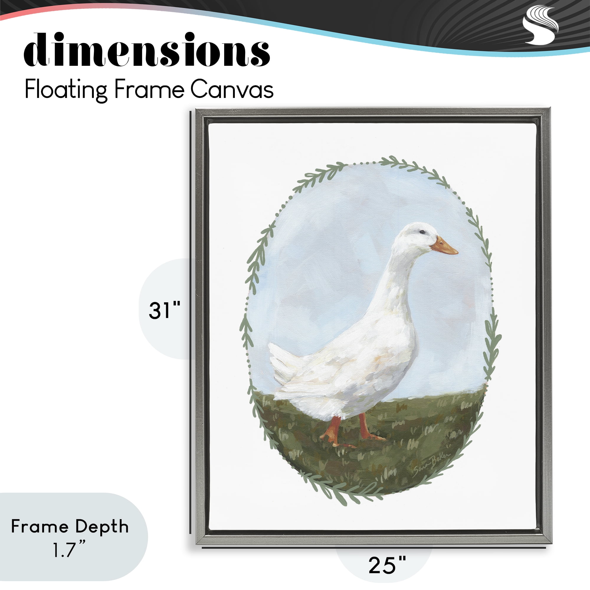 Stupell Industries Gentle Duck in Meadow Gray Framed Floater Canvas Wall Art, design by Sara Baker