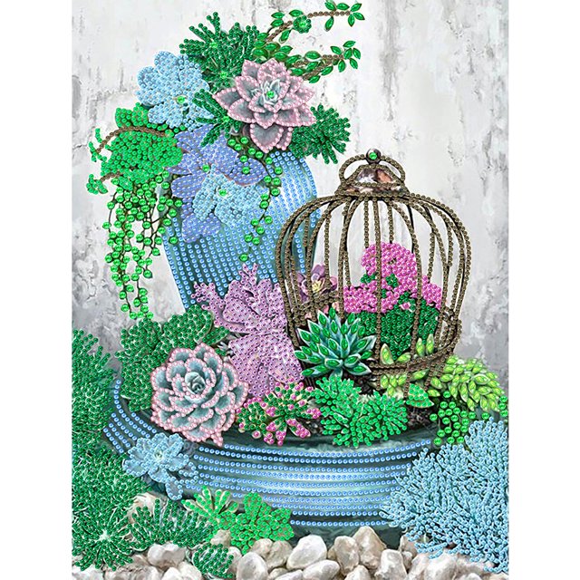 Cuadros Decorativos Plantas suculentas DIY Kits de pintura de diamantes forma especial parcial Likrtyny taladro de diamantes de imitación dibujo de mosaico trabajo hecho a mano decoración del hogar