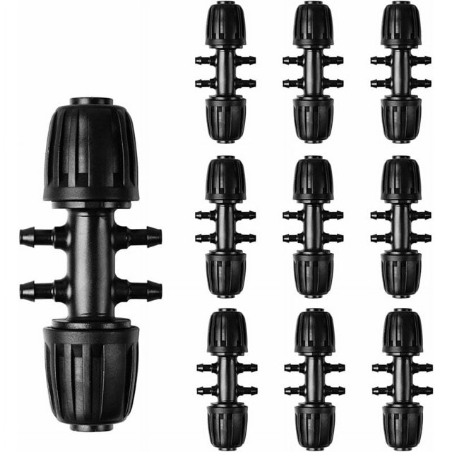 Conector de manguera de riego de jardín, conectores en T de púas, riego por goteo para tubo de riego de 1/2 pulgada a 1/4 pulgada, accesorios de riego de 6 vías, negro