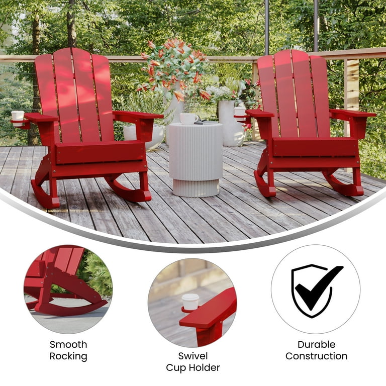 BizChair Adirondack Rocking Chair with Cup Holder Weather