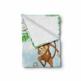 thumbnail image 2 of Cartoon Soft Flannel Fleece Blanket, Monkey Swinging with the Kid Baby Clothes Chimpanzee Jungle Joy Togetherness, Cozy Plush for Indoor and Outdoor Use, 70" x 90", Green Brown Pink, by Ambesonne, 2 of 6