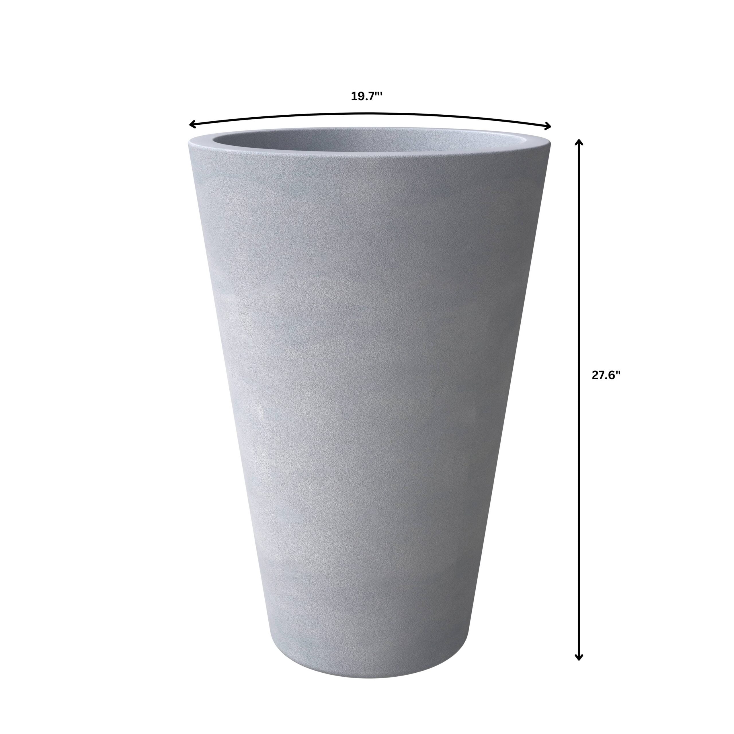 LeisureMod Pebble Series Poly Stone Planter 19.7." Dia 27.6" High in Grey