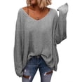 thumbnail image 2 of Women'S V Neck Long Sleeve Knit Loose Oversized Pullover Sweater Top Gray XS, 2 of 5
