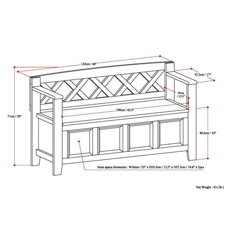 Simpli Home - Amherst Transitional MDF and Plywood Storage Bench with Backrest - Farmhouse Gray
