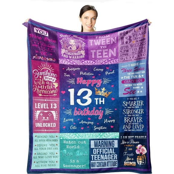 13th Birthday Gifts for Girls - 13 Year Old Girls Gifts 60"x50" Blanket - Best Presents for 13 Year Old Girl - Happy 13th Birthday Teen Girl - Official Teenage 13 Gift Ideas Bday Decor for Her