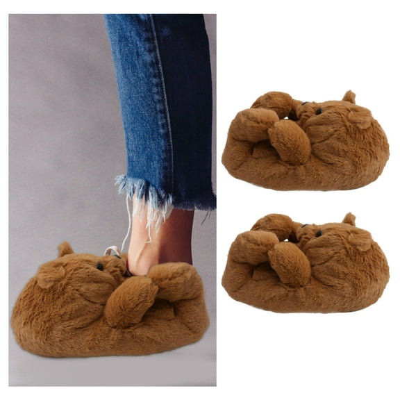 ifundom Plush Cartoon Bear Slippers for Girls, 1 Pair Cozy Soft Indoor House Shoes, Warm and Comfortable Footwear
