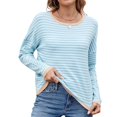 thumbnail image 3 of Women'S Casual Striped Crewneck Sweaters Color Block Long Sleeve Knitted Sweater Tops Blue Color S, 3 of 9