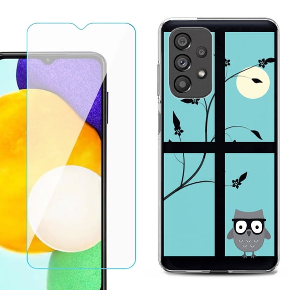 Slim-Fit Gel TPU Phone Case for Samsung Galaxy A23 5G, with Tempered Glass Screen Protector, by OneToughShield ® - Moon Owl