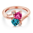thumbnail image 3 of Gem Stone King 18K Rose Gold Plated Silver Pink Created Sapphire London Blue Topaz and White Moissanite Ring for Women (1.78 Cttw, Heart Shape 6MM, Gemstone September Birthstone, Size 5), 3 of 6