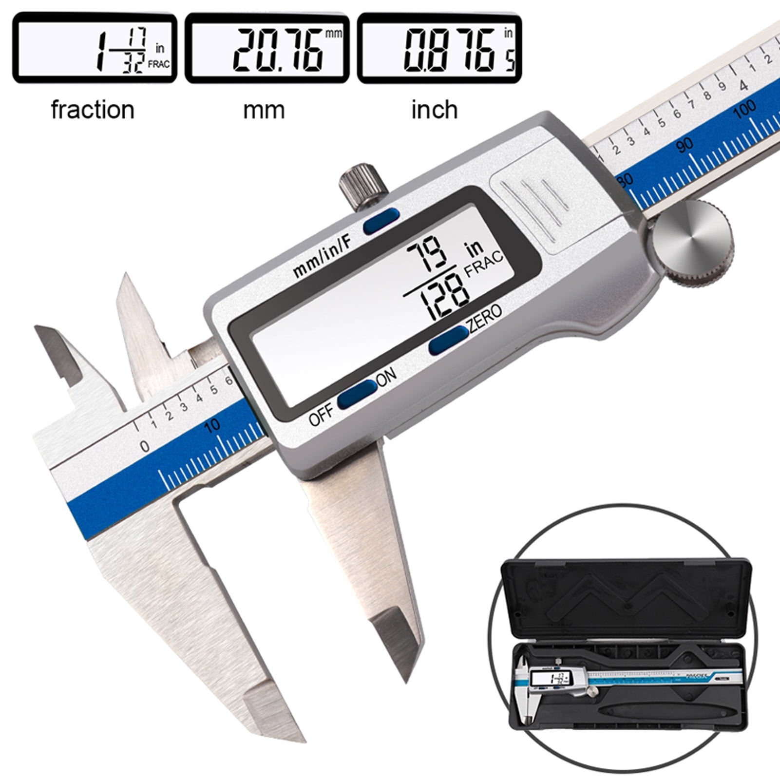 Electronic Digital Caliper Stainless Steel Slide Caliper Measuring Tool Electronic Micrometer Caliper With Large LCD Screen 3 Measurement Units Switchable