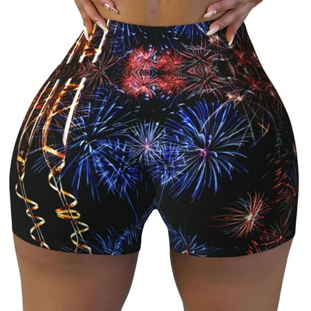 Workout Shorts Women  Glasses And Fireworks Biker Shorts for Women Running Gym Spandex Shorts Tummy Control