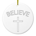 thumbnail image 1 of DistinctInk Hanging Ceramic Christmass Tree Ornament with Gold String - Great Gift / Present - 2 3/4 inch diameter - BELIEVE - Cross, Jesus, 1 of 2