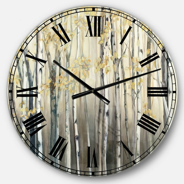 DesignArt Forêt de Bouleaux Dorés I Grande Horloge Murale