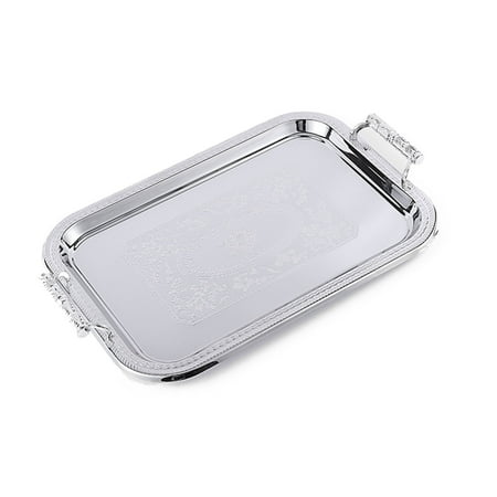 

BOOYOU Nordic Stainless Steel Serving Tray with Handles Elegant Rectangular Coffee Bar Food Holder Dessert Display Plate Decor