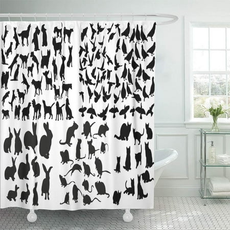 Dover Cast - KSADK Bunny Silhouette of Rat Cats and Rabbits Dog and Doves Collection Bird Profile Head Shower Curtain Bath Curtain 60x72 inch
