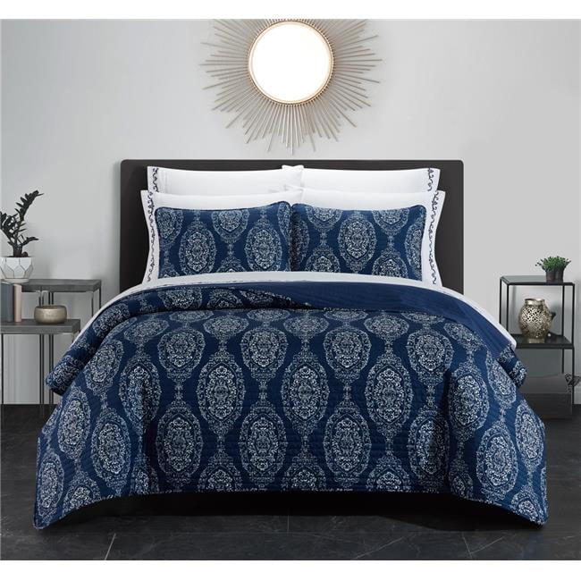 9 Piece Verone Quilt Set\u0026#44; Navy Blue 