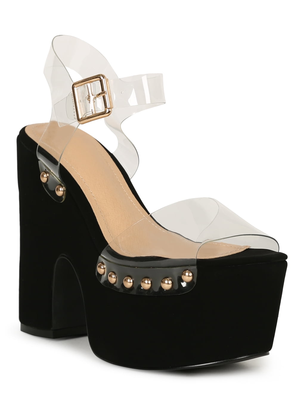 Liliana Women Clear Studded Platform Lightweight Clog Heel Sandal