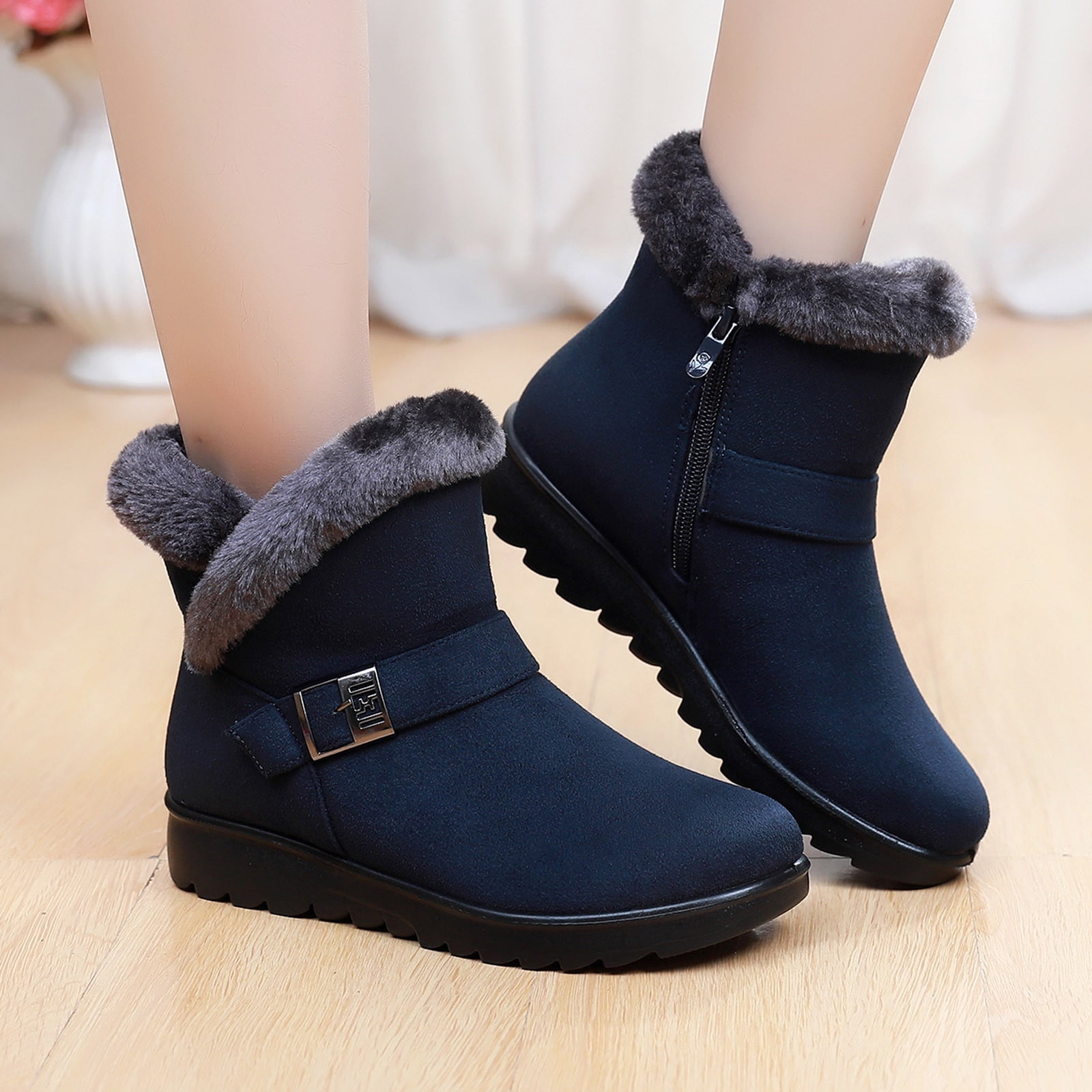 VERUGU Women's Hiking Boot, Snow Boots Winter Flat Shoes Slip On Ankle Booties Anti-Slip Water Resistant Fully Fur Lined Outdoor Sneakers Warm Cotton Shoes