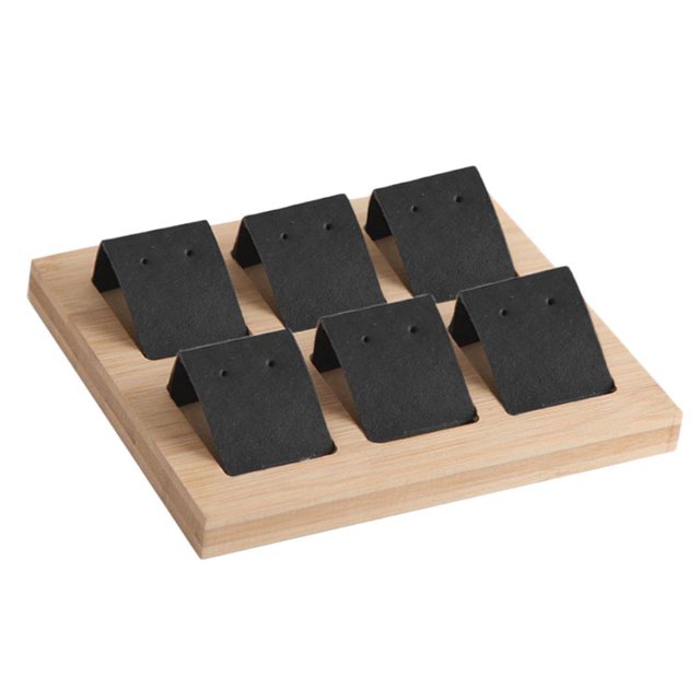 kurtrusly Wood Earring Card Holder w/ Tray Jewelry Display for Accessory 6 Pair Black 1Set