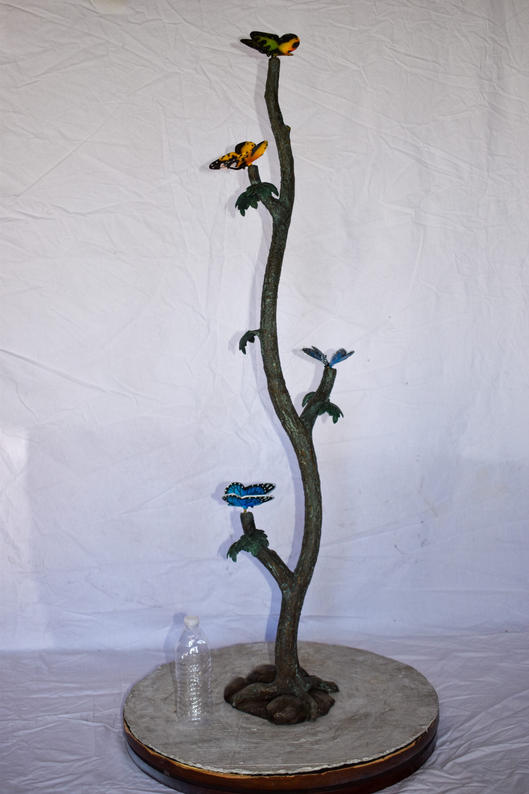 Nifao Four Butterflies on A Tree Branch Bronze Statue – Outdoor Garden Decor Sculpture, 7"L x 9"W x 50"H