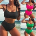 thumbnail image 6 of 2 Piece Bikini Sets for Women Adjustable Spaghetti Straps Solid Color Girls Y2K Swimsuit Beachwear Green,L, 6 of 6