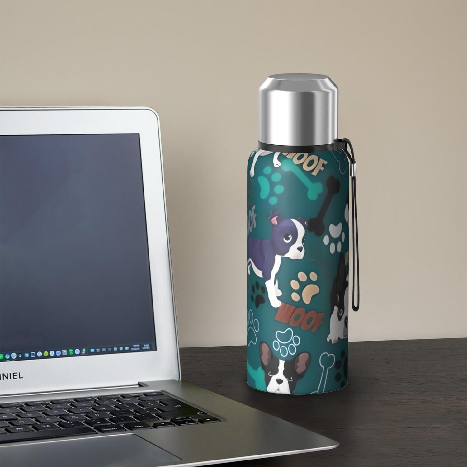 20 Oz Boston Terrier with Bones and Paws Coffee Tumbler Double Wall Insulated Stainless Steel Water Bottle | Metal Reusable Thermoses Flask with Cup Cap | Leak & Sweat Proof with Anti-Dust Lid