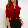 thumbnail image 2 of HAPIMO Savings Women's Fashion Shirts T-Shirt Clothes for Women Button Down Lapel Pullover Striped Color Block Tops Long Sleeve Blouse Cozy Casual Sweatshirt Red L, 2 of 9