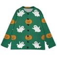 thumbnail image 3 of HAYIMI Women Sweater Halloween Pumpkin Ghost Print Button-Front Cardigan, Long Sleeve V-Neck Graphic Loose Fit Fall Knit Coat Tops, 3 of 3