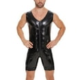 thumbnail image 5 of Men Shiny Leather Bodysuit, Sexy Zipper Open Crotch, Latex Leotard Crotchless, 5 of 7