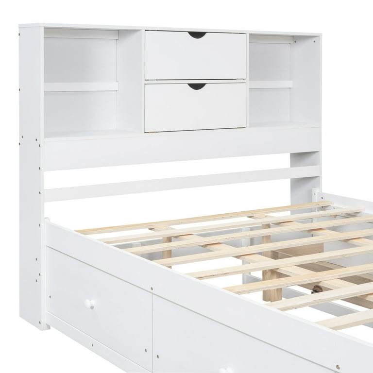 King Size Bed Frame with 8 Drawers, Wooden Platform Storage