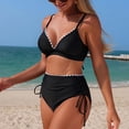 thumbnail image 6 of AHTJRT 2 Piece Bikini Sets for Women Tie Side High Waisted Swimsuit Deep V Neck Crisscross Back Stitching Ruched Full Coverage Bathing Suit Black M, 6 of 8