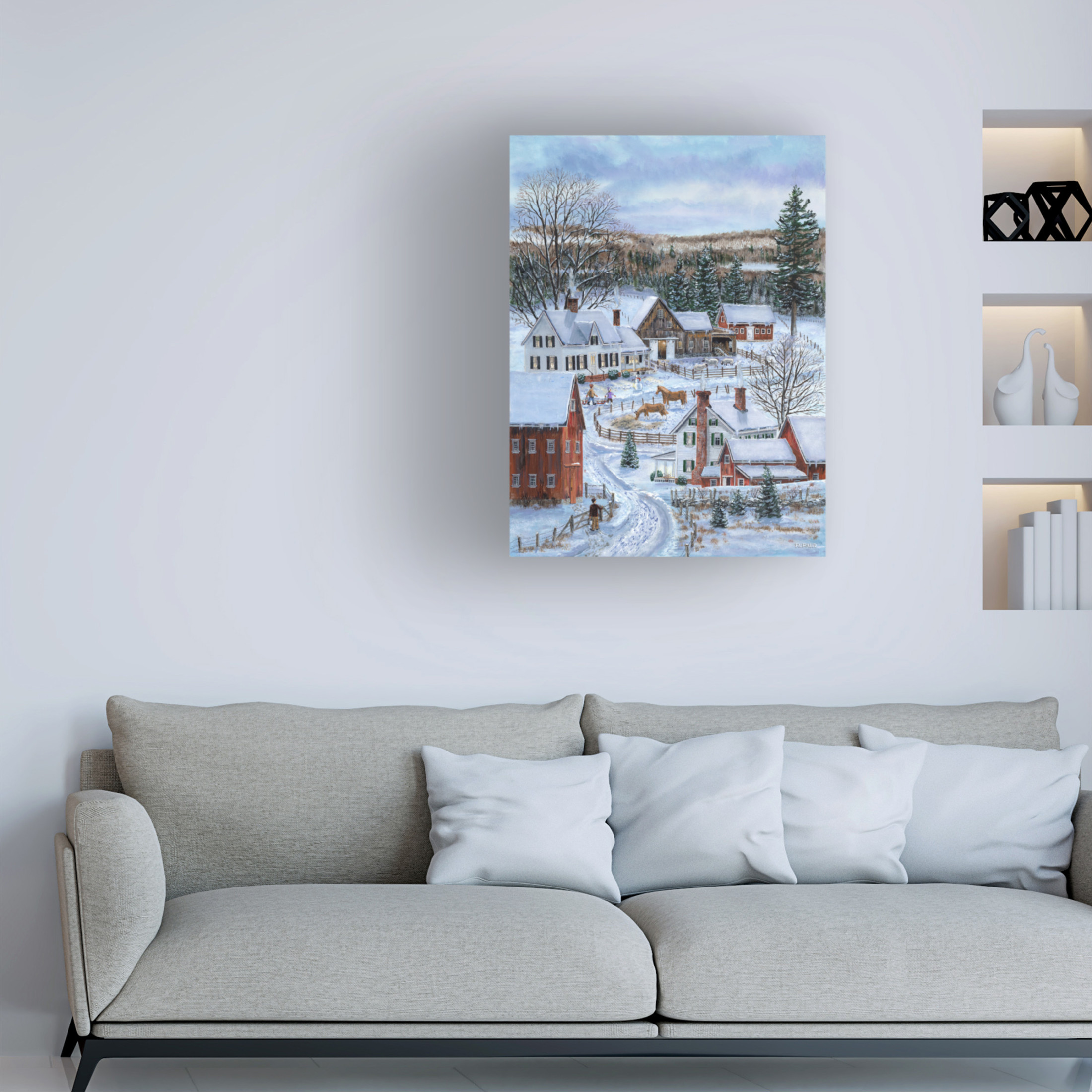 Canvas Wall Art - Bob Fair 'Two Barnyards' Wall Art for Living Room, Bedroom, or Office Décor by Trademark Fine Art - 35 x 47 Inches