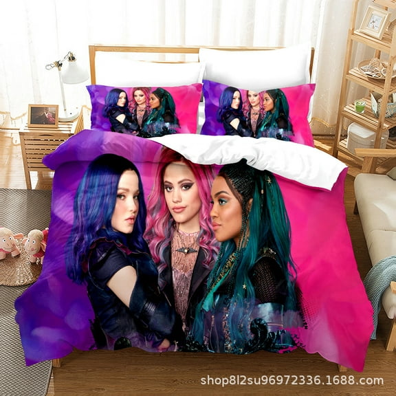 Descendants Bedding Duvet Cover Set 1 Descendants Duvet Cover and 2 Pillowcase, Premium Ultra Soft Microfiber Zipper Closure(No Comforter)
