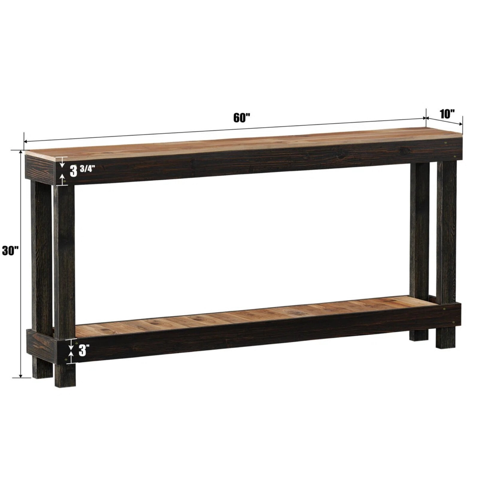 Easy4Home 60" Rustic Wood Console Table Hand-Made, Black