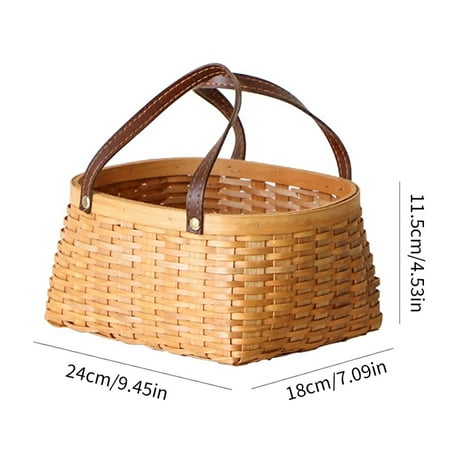 

[Hotiary] Hand Woven Storage Basket Wooded Chip Material Storage Box with Handle for Kitchen Desktop Picnic Basket Fruit Basket Storage Basket Bread Basket 10.04 *8.66 *4.72
