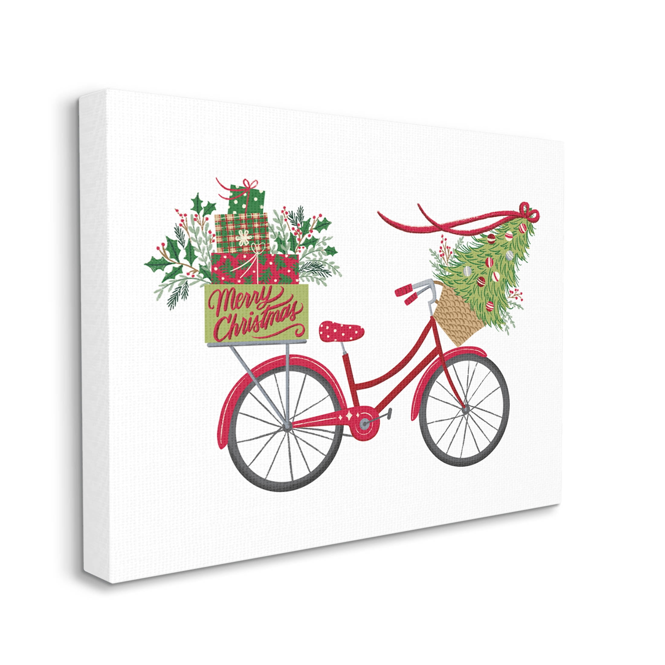 Stupell Industries Merry Christmas Seasonal Bicycle Graphic Art Gallery Wrapped Canvas Print Wall Art, Design by Amanda McGee