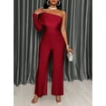 thumbnail image 3 of Womens Long Sleeve Asymmetric Neckline One Shoulder Wide Leg Jumpsuit, Summer Overall Romper For Women, 3 of 4